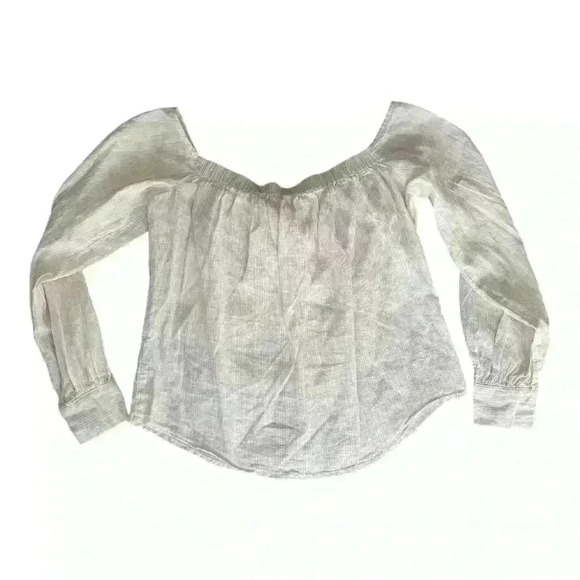 Free People - Off-Shoulder Light Pink Striped Top with Front Buttons and Tie - Picture 2 of 4
